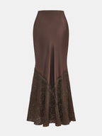 Lace-Trimmed Satin Mermaid Maxi Skirt