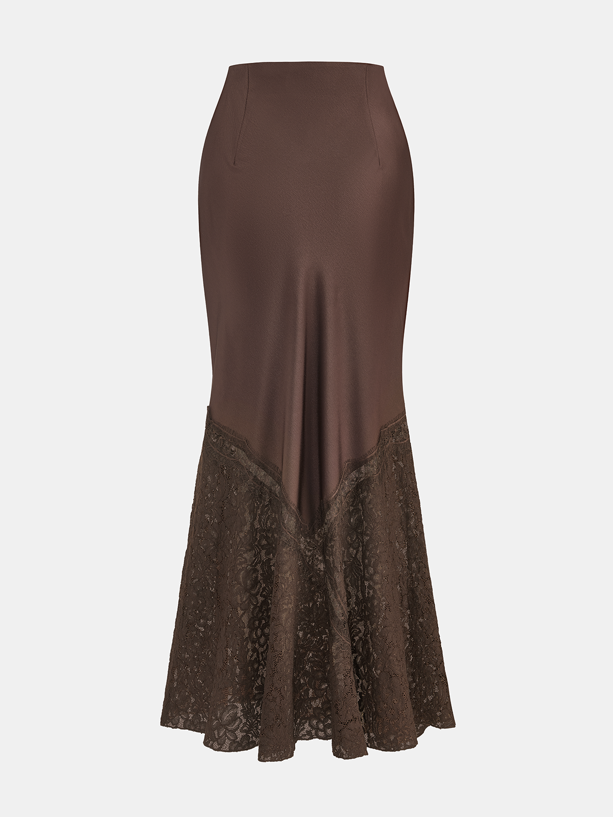 Lace-Trimmed Satin Mermaid Maxi Skirt