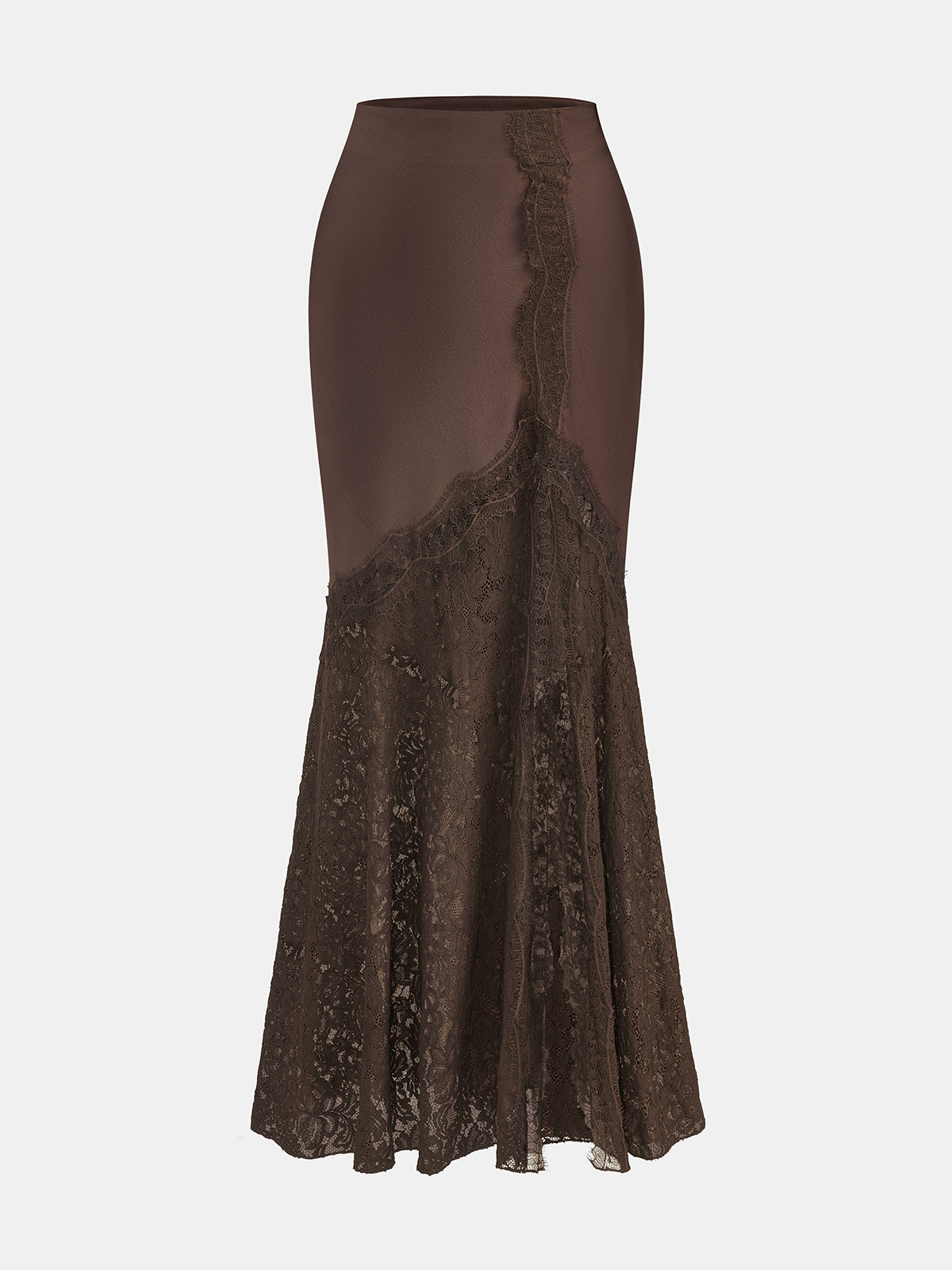 Lace-Trimmed Satin Mermaid Maxi Skirt