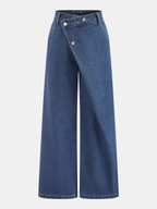 Asymmetrical Wide-Leg Denim Pants