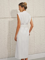 Cotton-linen V-neck sleeveless dress with bow split from LA FINE FLEUR.