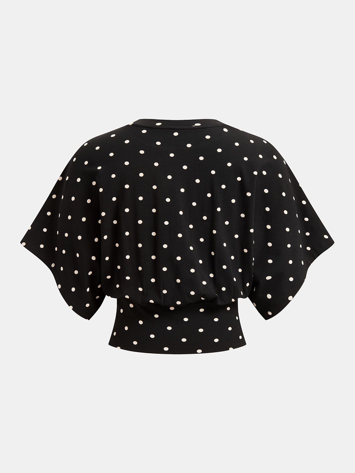 Polka Dot Batwing Top with Cinched Waist Design