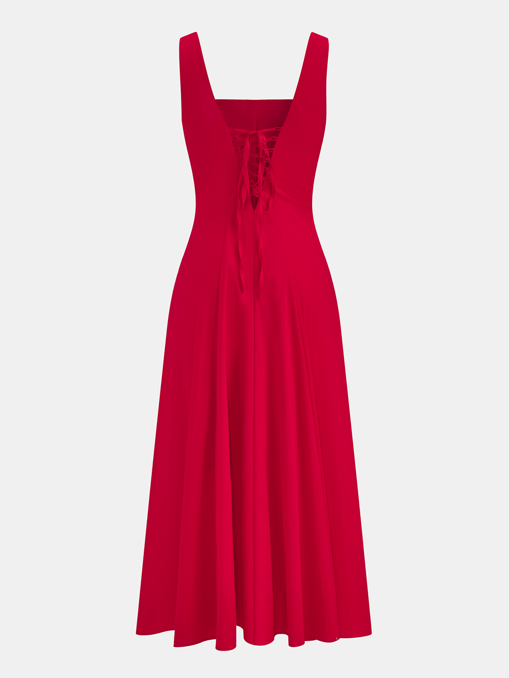 Cotton blend maxi dress with square neck, button-front closure, and a flowing midi skirt.
