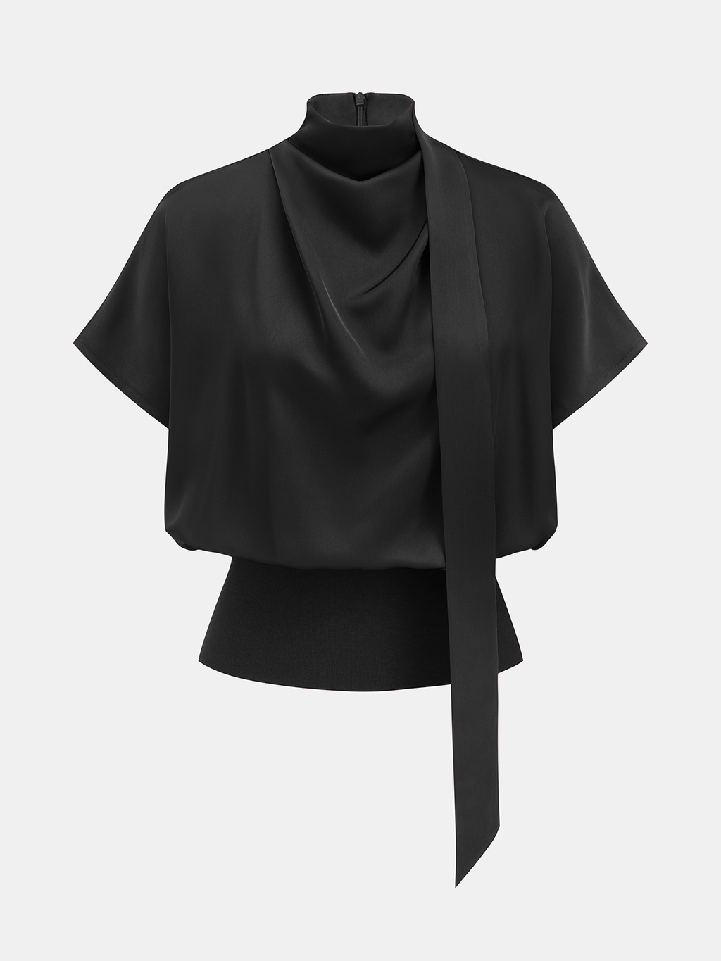 Satin Mock Neck Blouse with Elegant Neck Tie