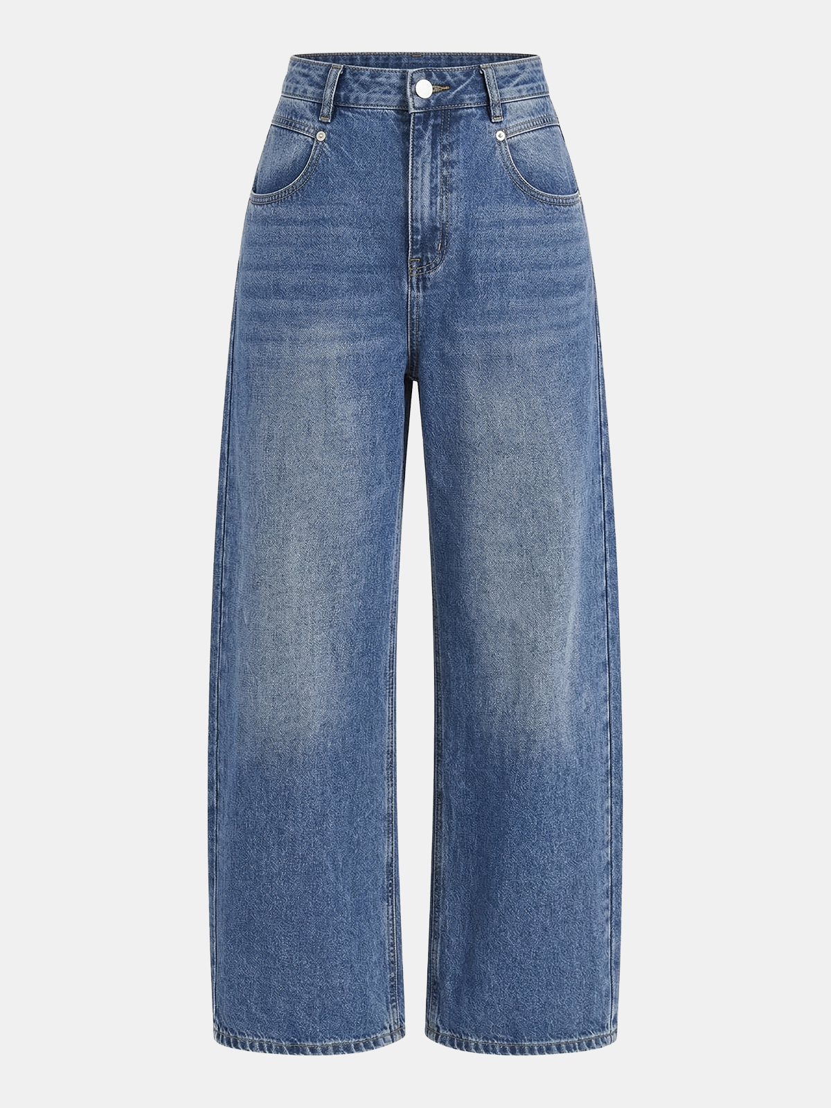 Soft denim mid-rise wide-leg jeans with Tencel-cotton blend, front closure, faded details.