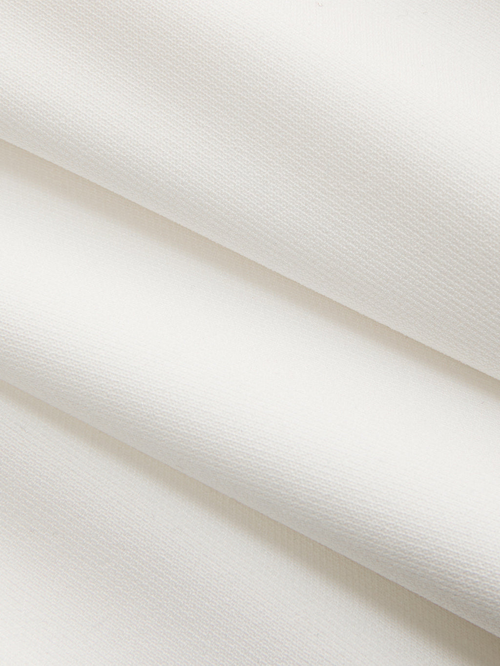 White textured fabric on Square Neckline Dress, pleated detail and chic diagonal weave pattern.