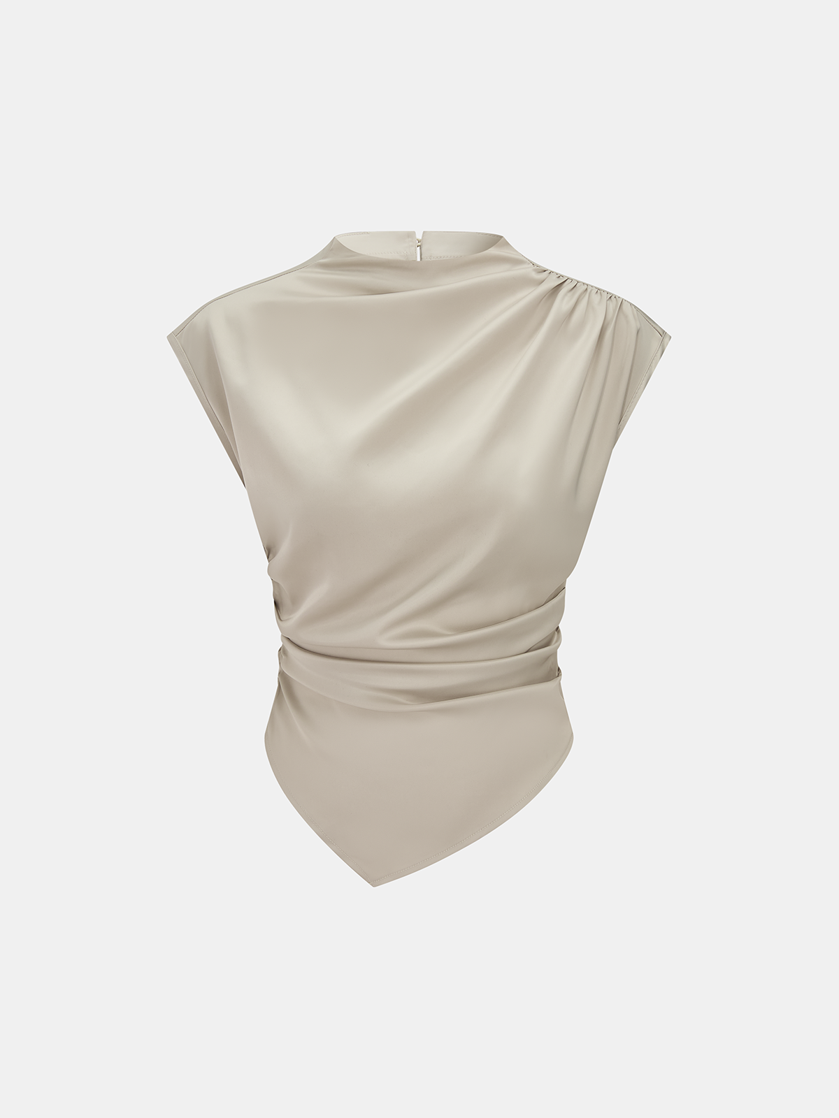 Asymmetrical Satin Blouse with Draped Ruched Detail