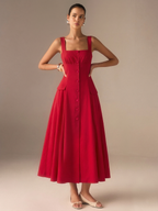 LA FINE FLEUR Cotton Blend Maxi Dress with button-front closure in an elegant silhouette.