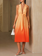 LA FINE FLEUR Gradient Halter Neck Midi Dress with tie detail and flowing silhouette.