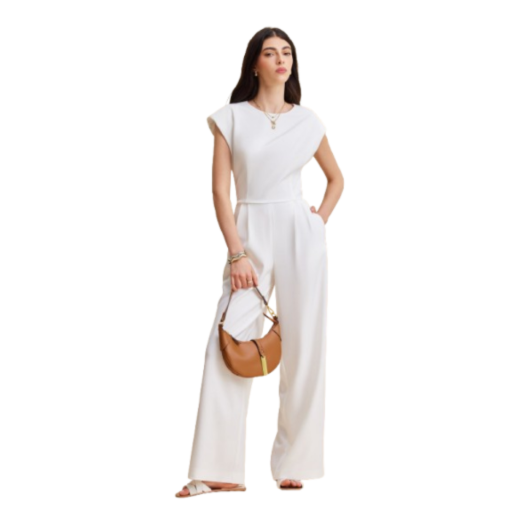 Cap Sleeve Jumpsuit with Buttoned Backless Design