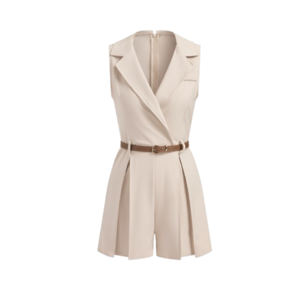 Sleeveless Belted Blazer Romper with Stylish Cut