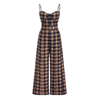 Plaid Wide-Leg Jumpsuit with Belted Cami Top