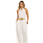 Halter Neck Jumpsuit with Collar and Wide Legs