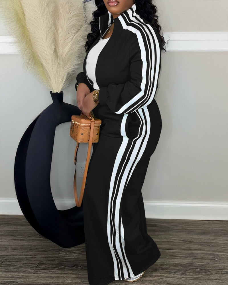 Zip Crop Jacket and Wide-Leg Pants 2-Piece Ensemble