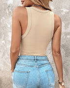 Ribbed Tank Top with Built-In Bra and Round Neck