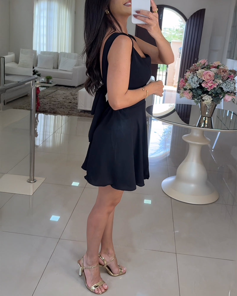 Square neck, thick strap textured romper with tie back skorts in a stylish design.