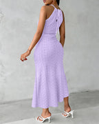 Textured Criss Cross Halter Knit Dress with Front Slit