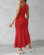 Textured Criss Cross Halter Knit Dress with Front Slit
